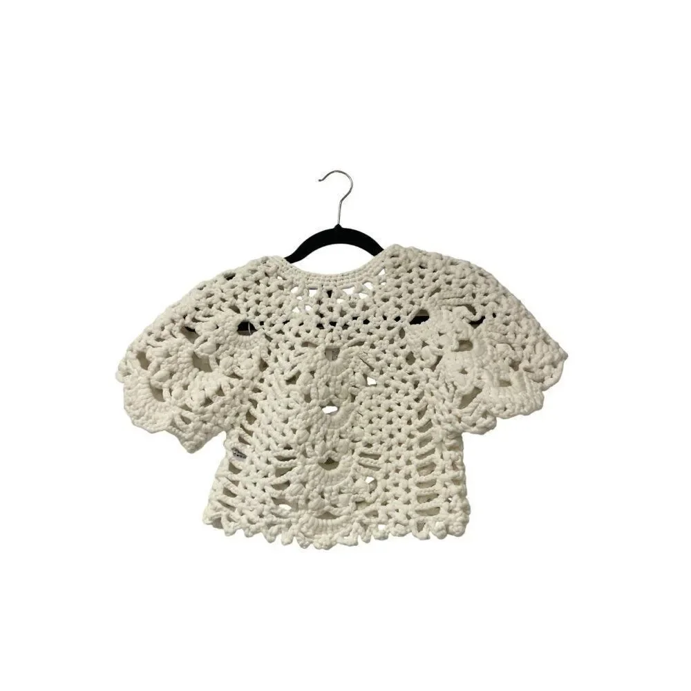 Zara Womens Top Shirt XS S White Short Sleeve Crochet Cropped 0021/024 NWT